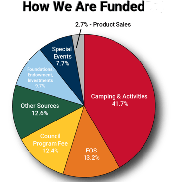 Pie chart showing the various the council funding sources