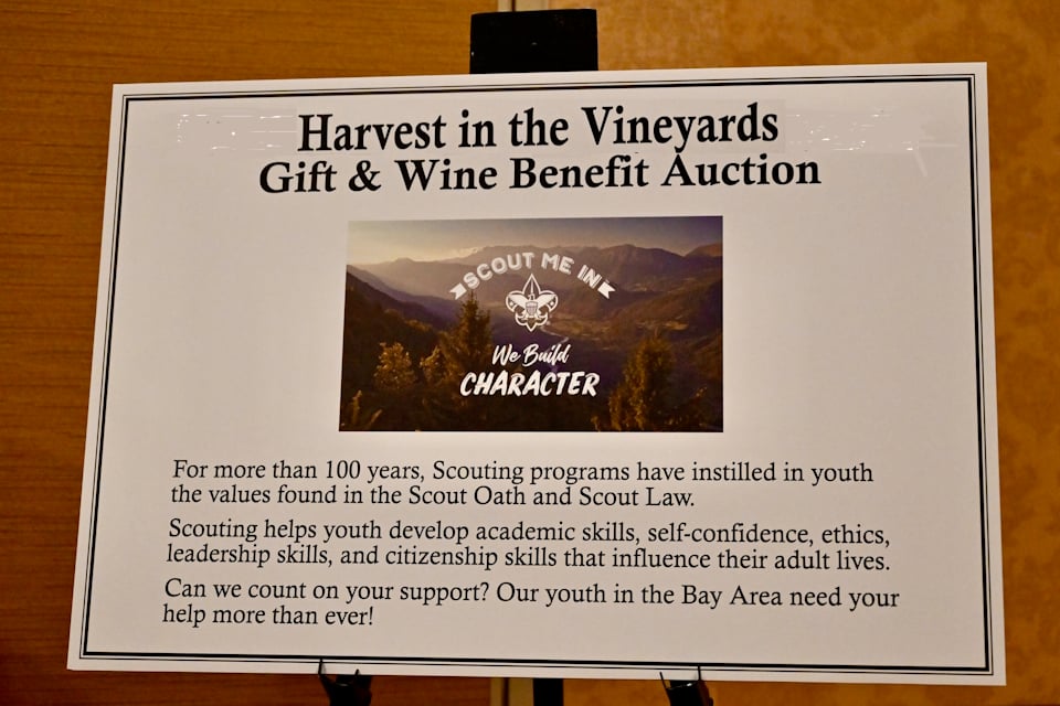 Poster promoting giving to scouting at the Harvest in the Vineyards event