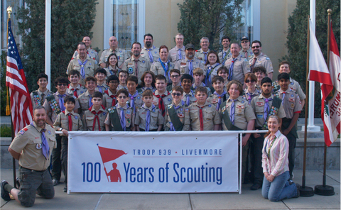 Photo showing Troop 939 celebrating 100 years of Scouting.