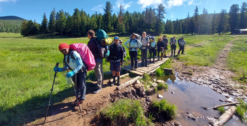 Picture of scouts on a hiking trail Picture of scouts on a hiking trail