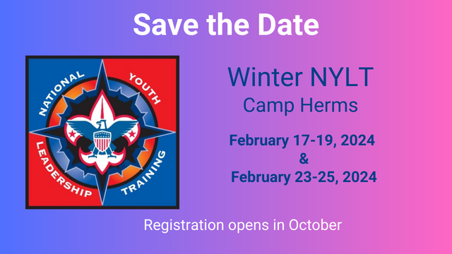 Save the date poster for the winter session of NYLT in February 2024